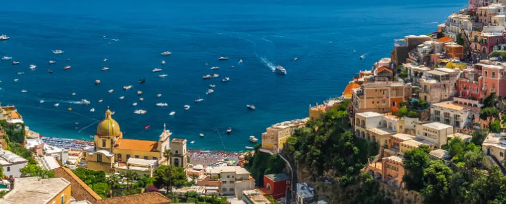 Landscape with Positano town at amalfi coast Italy