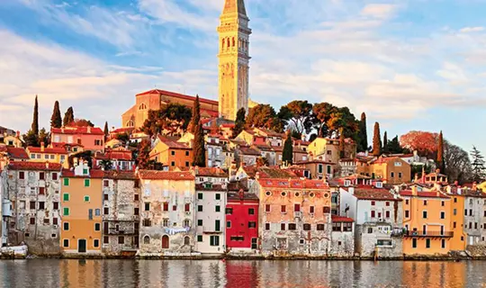 Buildings and church in Croatian town