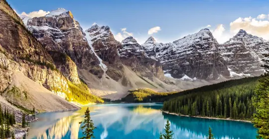 Canadian mountain range with deep blue water