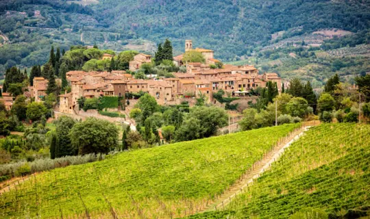 Small town Montefioralle in Tuscany, Italy