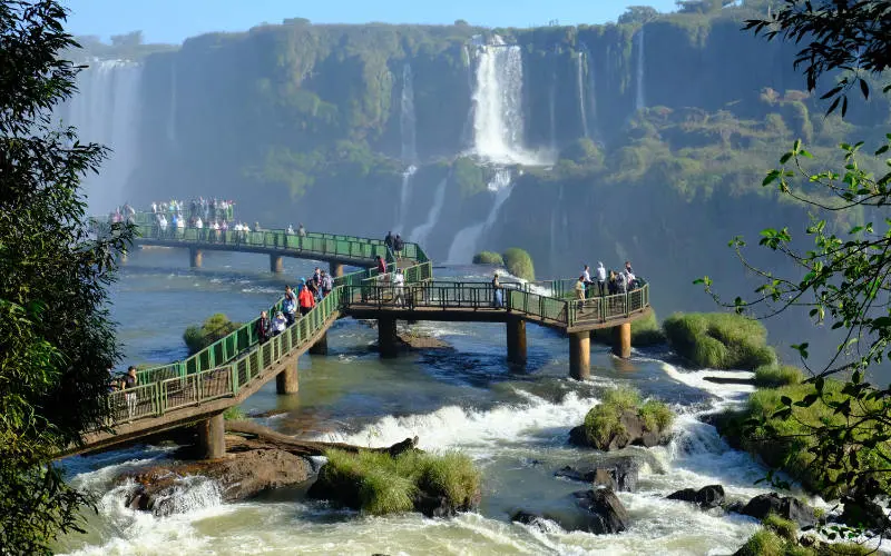 A view of the walkways at Iguazu Falls in Argentina and Brazil
