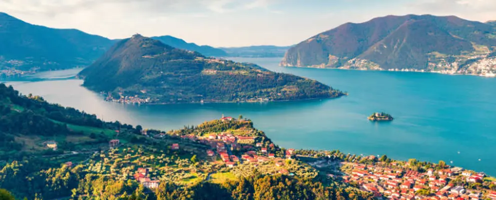 Aerial summer view of Iseo lake.