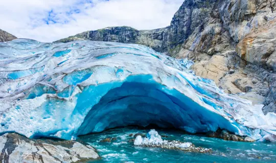 The Nigardsbreen Glacier, beautiful blue melting glacier in the Jostedalen National Park,  Norway